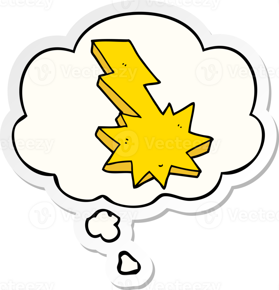 cartoon lightning strike and thought bubble as a printed sticker png
