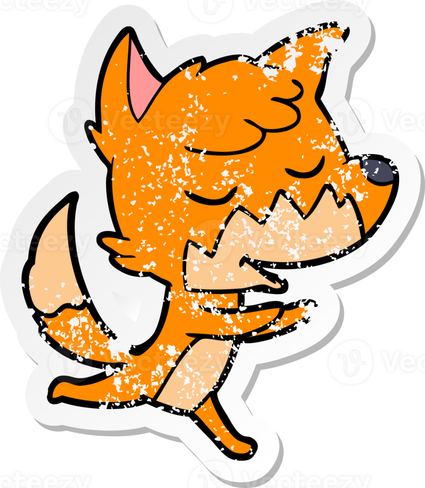 distressed sticker of a friendly cartoon fox running png