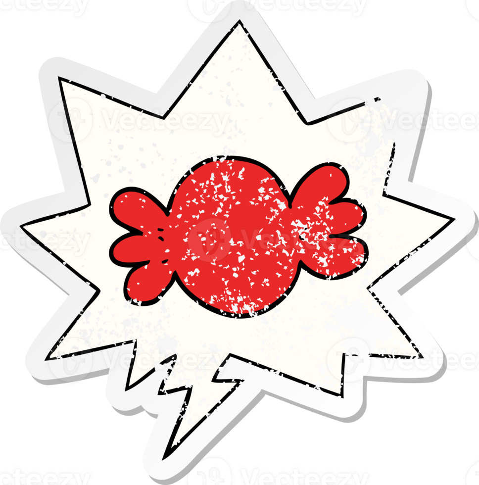 cartoon wrapped candy and speech bubble distressed sticker png