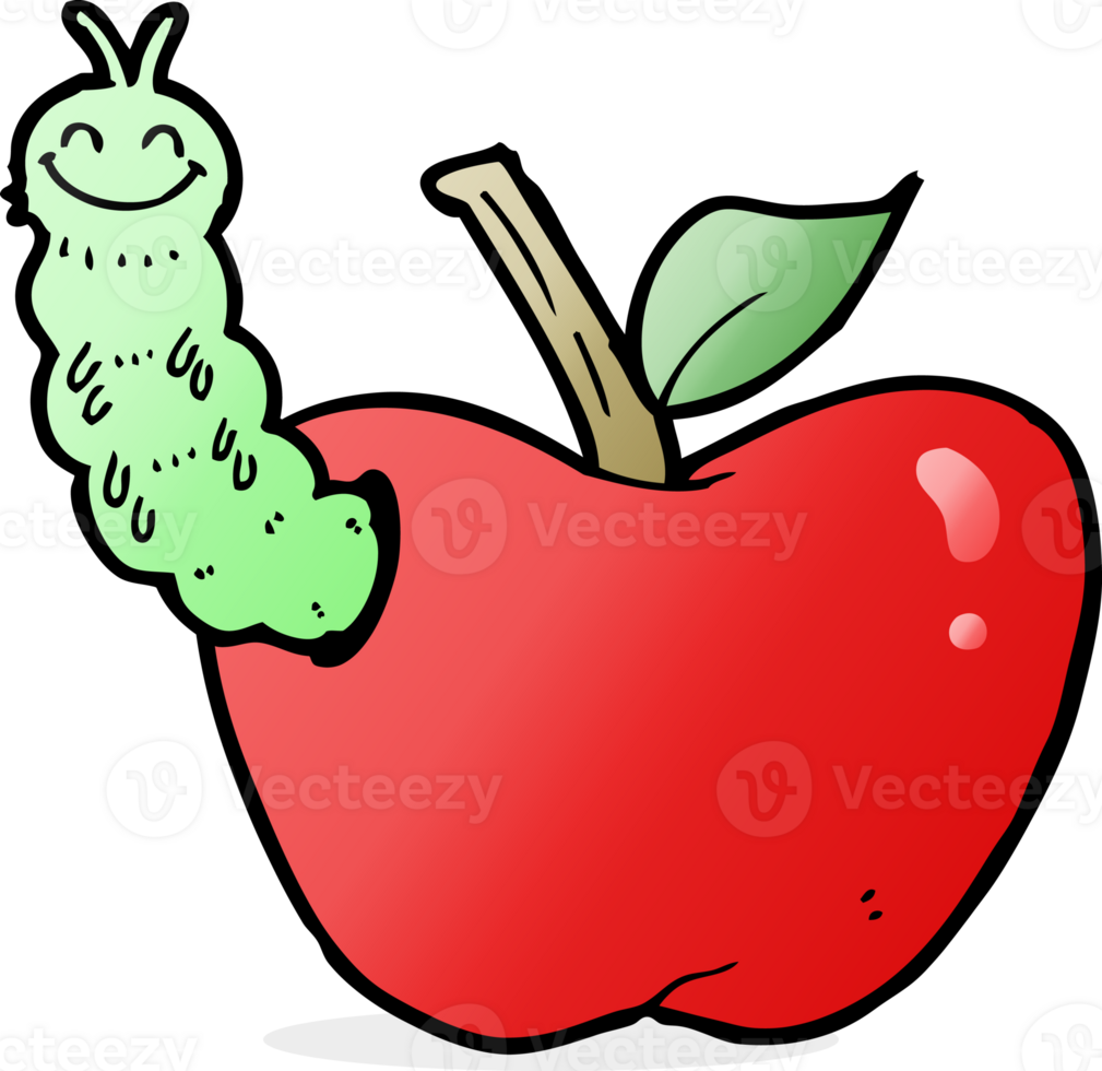 cartoon apple with bug png