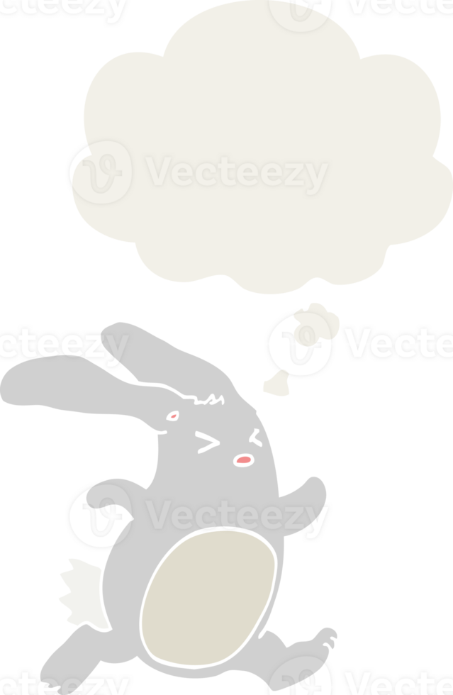cartoon rabbit and thought bubble in retro style png