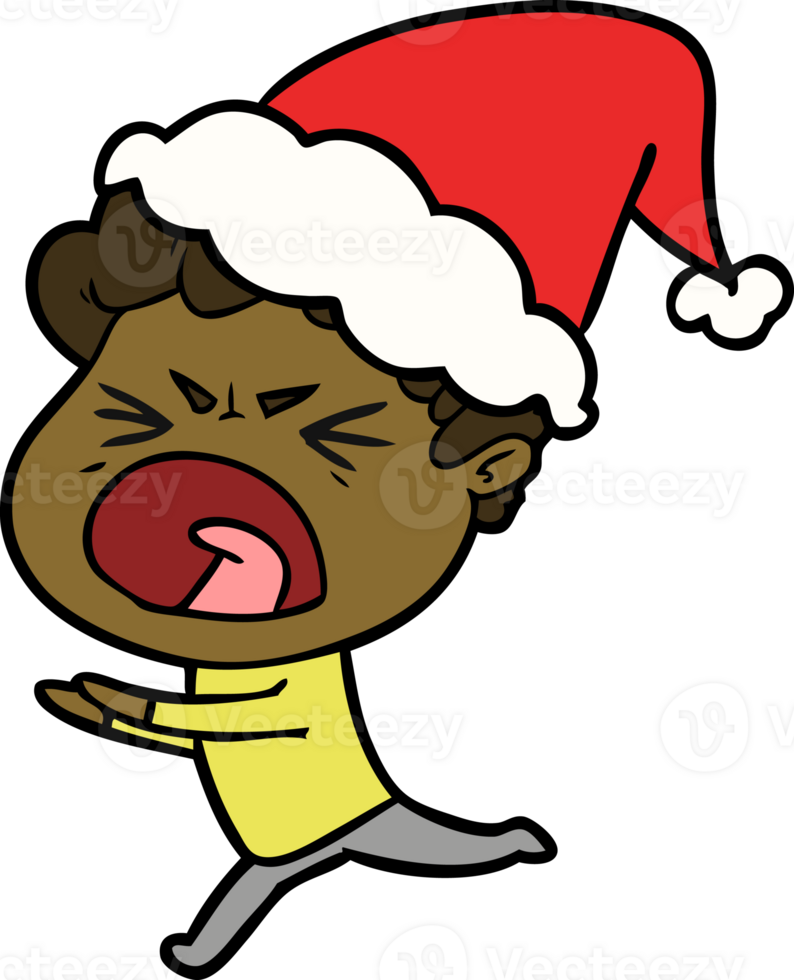 line drawing of a furious man wearing santa hat png