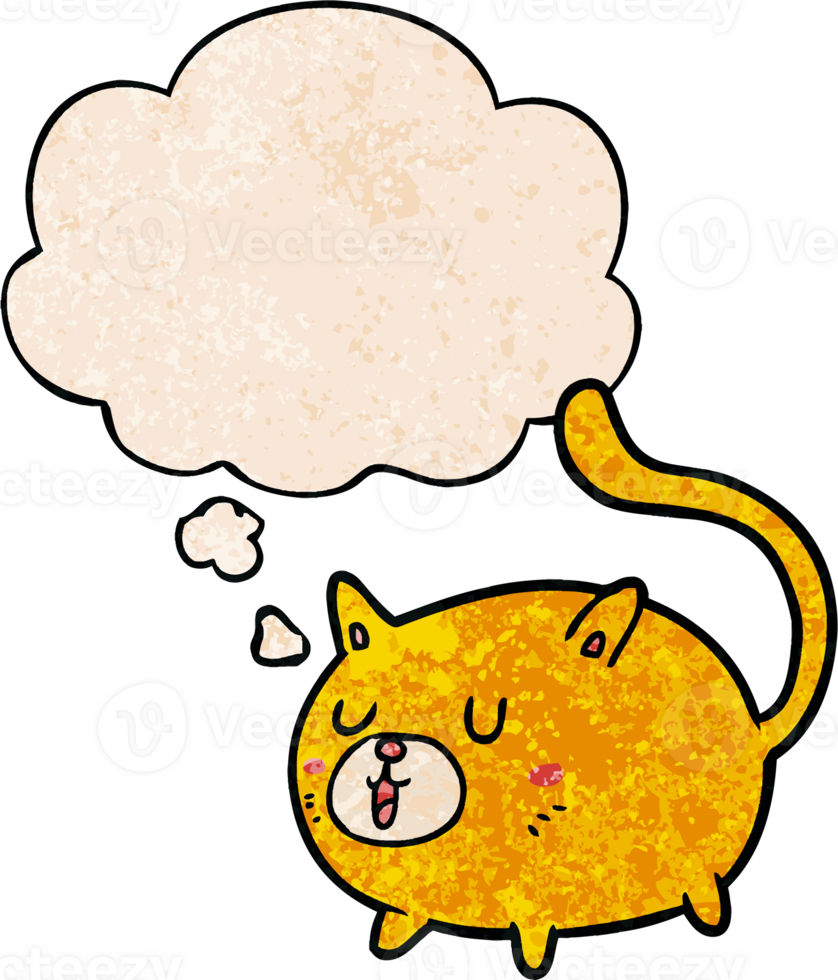 cartoon happy cat and thought bubble in grunge texture pattern style png