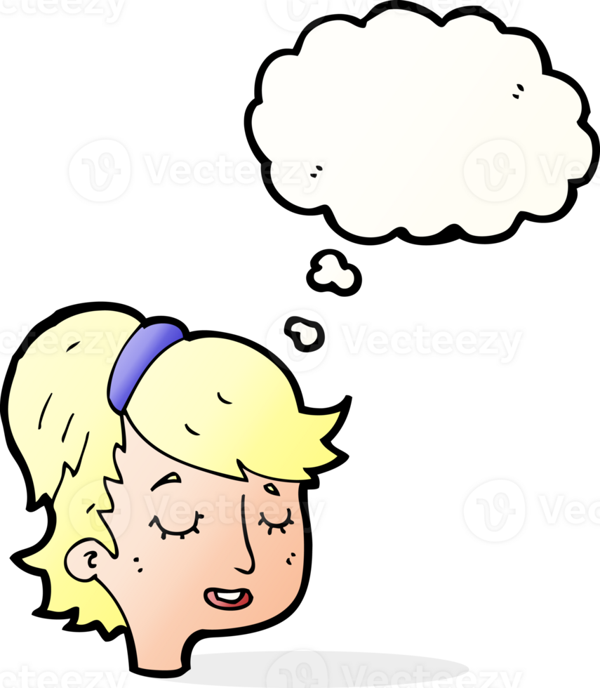 cartoon pretty female face with thought bubble png