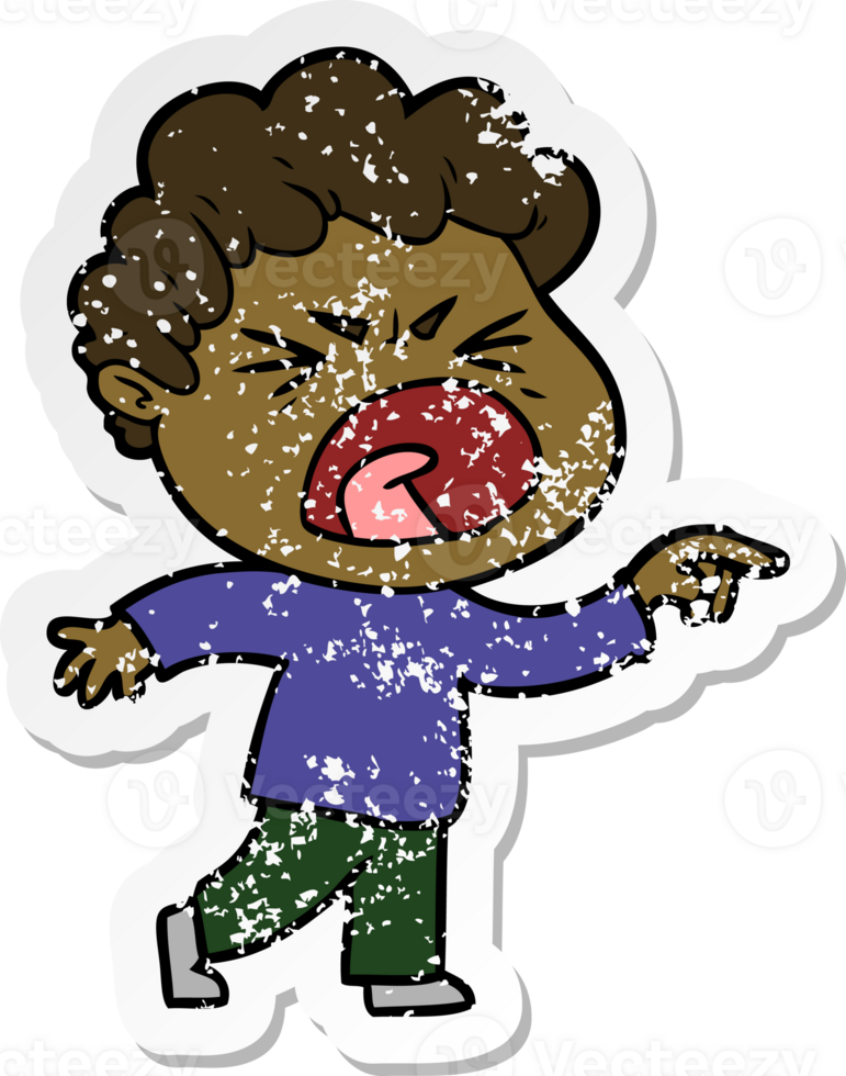 distressed sticker of a cartoon furious man png