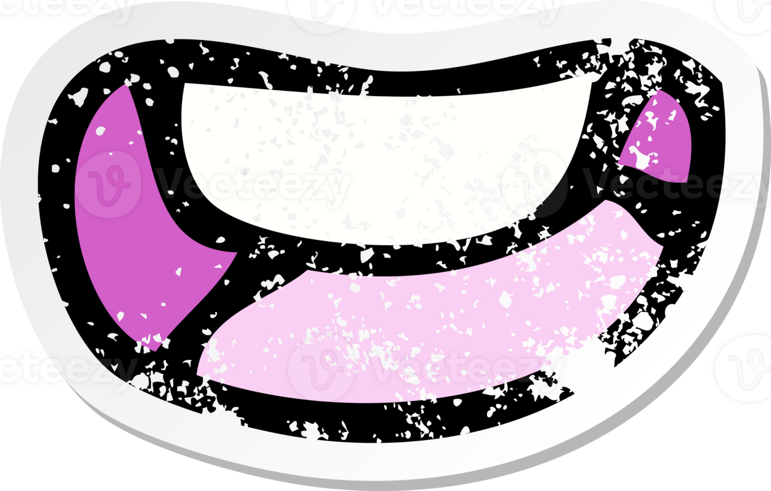 retro distressed sticker of a cartoon happy mouth png