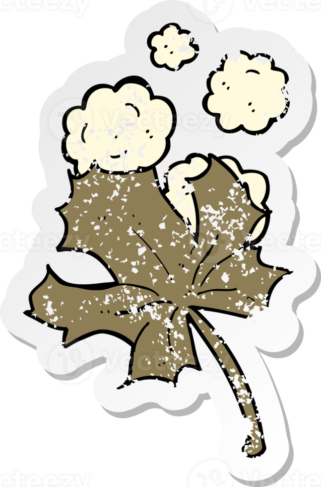 retro distressed sticker of a cartoon old leaf png