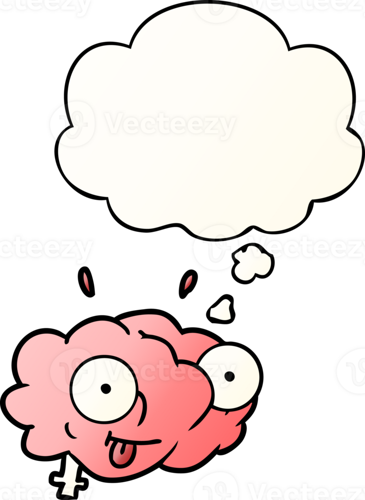 funny cartoon brain and thought bubble in smooth gradient style png
