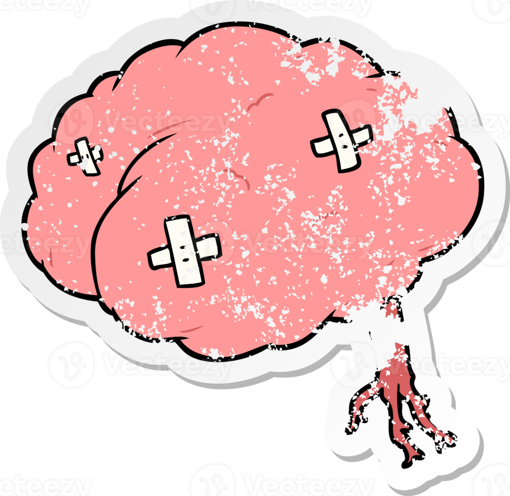 distressed sticker of a cartoon injured brain png