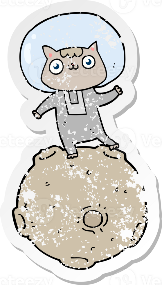 distressed sticker of a cute cartoon astronaut cat png