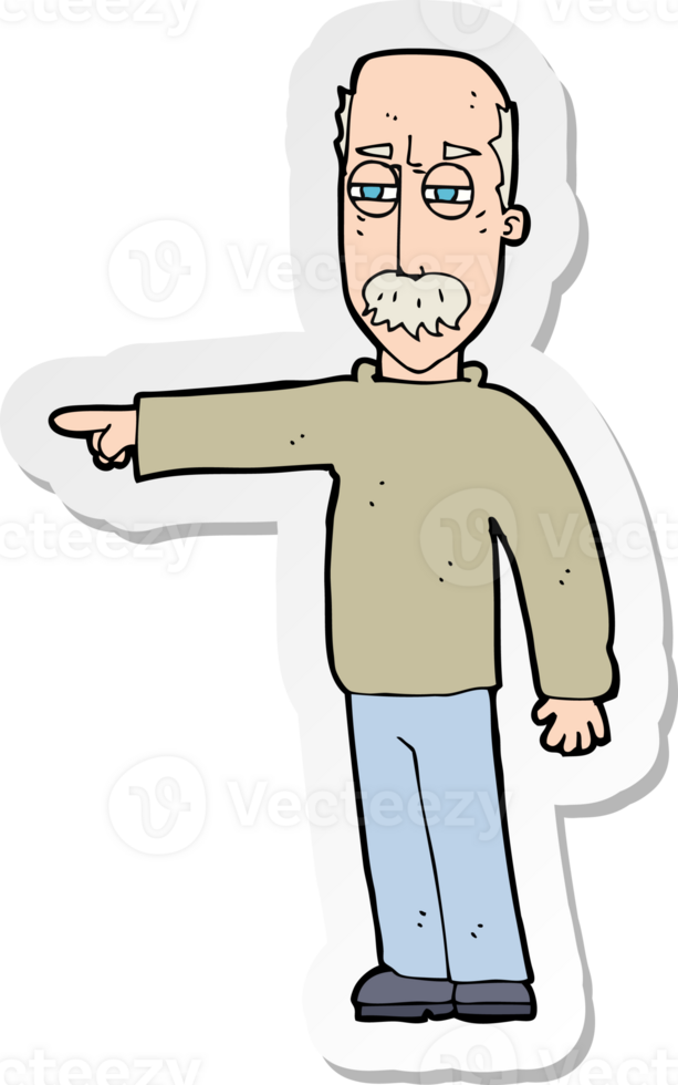 sticker of a cartoon old man gesturing Get Out png