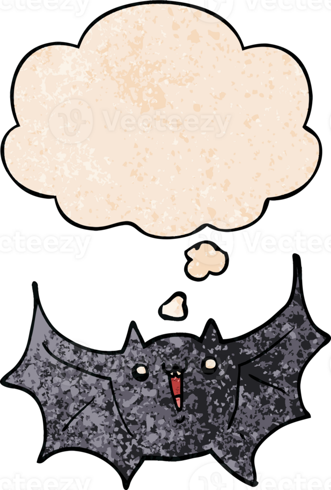 cartoon happy vampire bat and thought bubble in grunge texture pattern style png