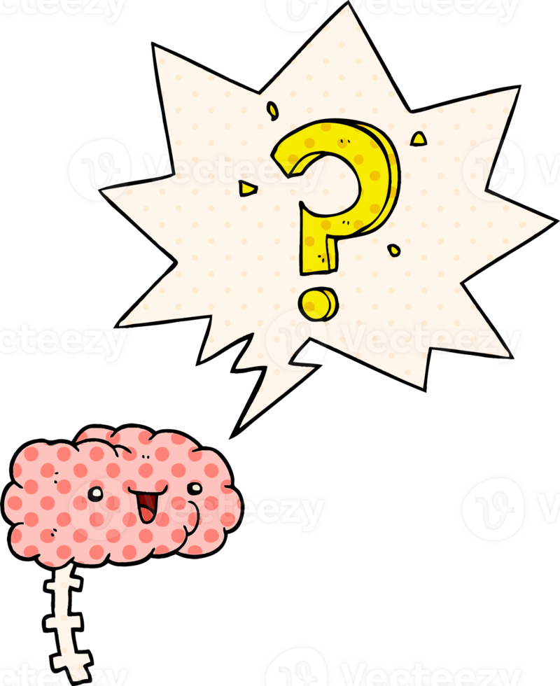 cartoon curious brain and speech bubble in comic book style png