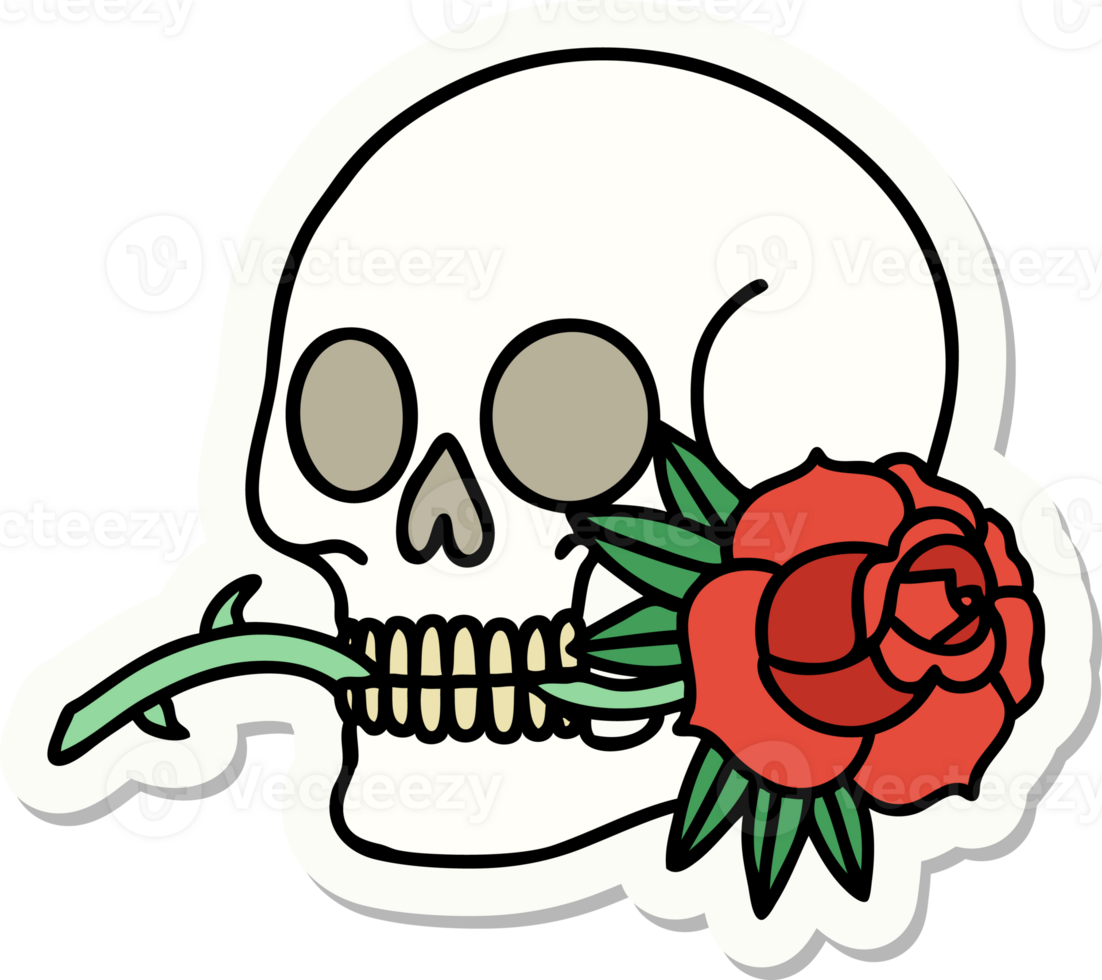 tattoo style sticker of a skull and rose png