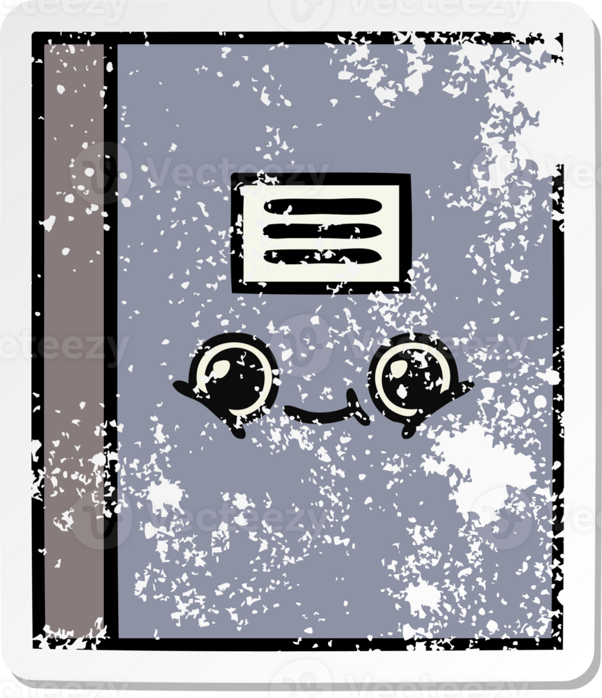 distressed sticker of a cute cartoon notebook png