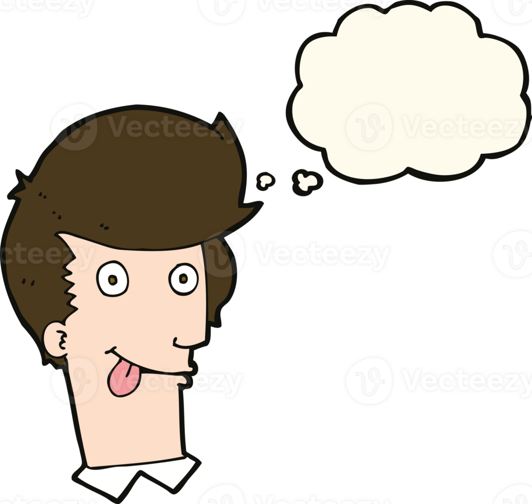 cartoon man with tongue hanging out with thought bubble png