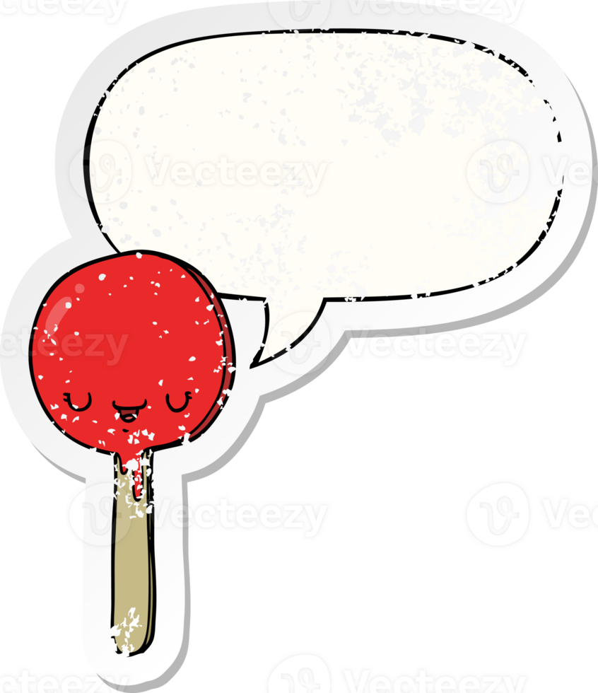 cartoon candy lollipop and speech bubble distressed sticker png