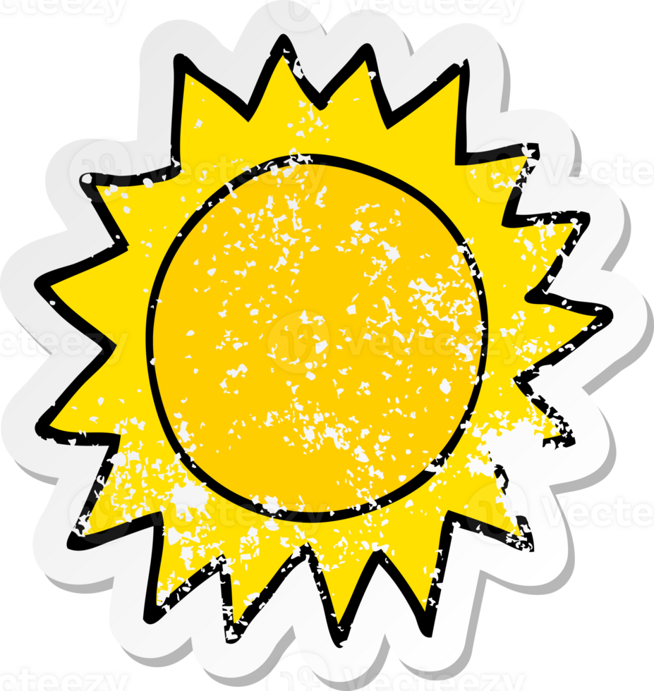 distressed sticker of a cartoon sun png