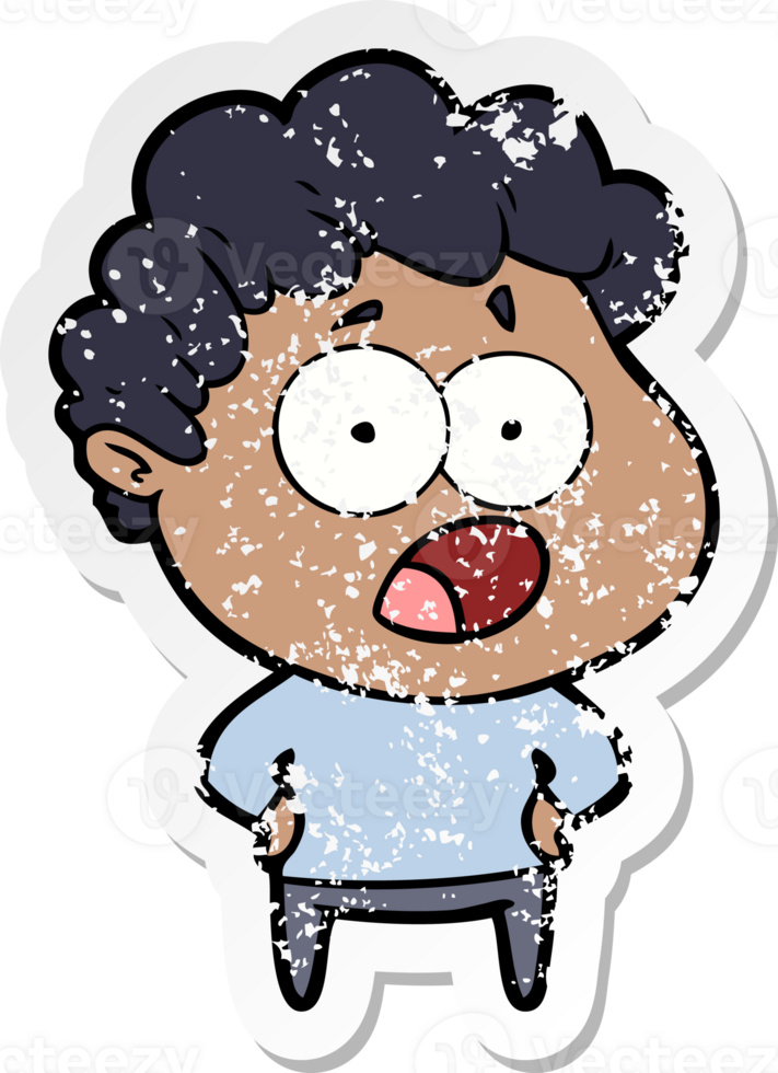 distressed sticker of a cartoon shocked man png