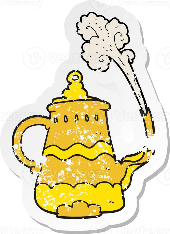 autocollant rétro en détresse d'une cafetière fantaisie de dessin animé png