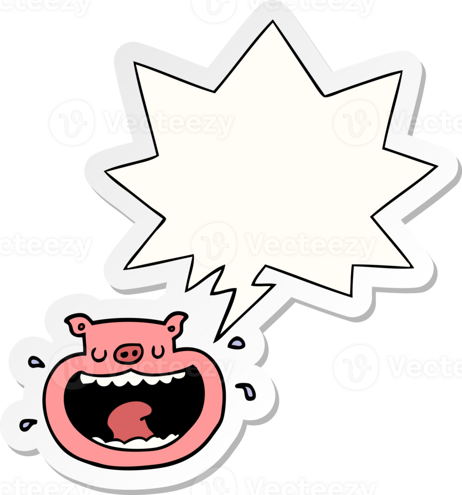 cartoon obnoxious pig and speech bubble sticker png