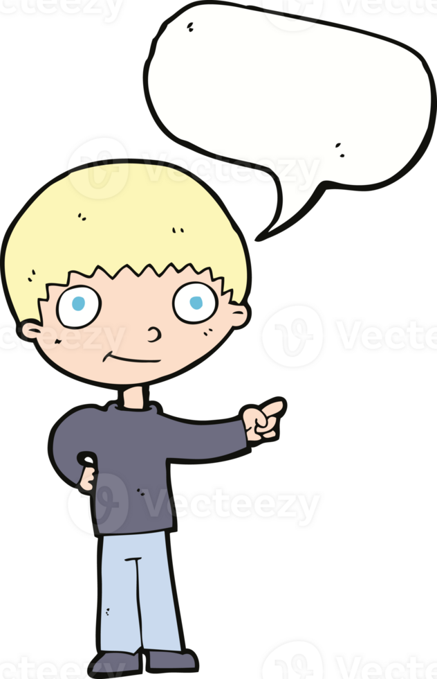 cartoon happy boy pointing with speech bubble png