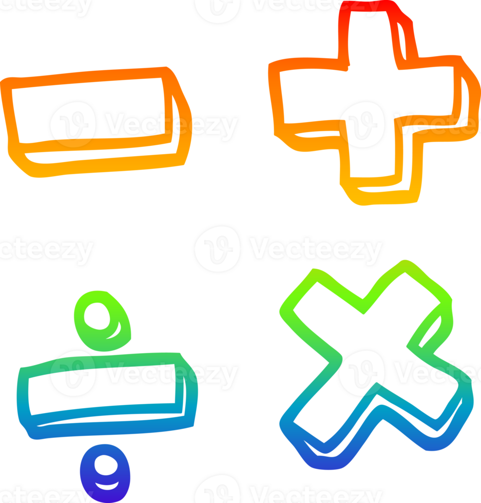 ligne de gradient arc-en-ciel dessinant des symboles mathématiques de dessin animé png