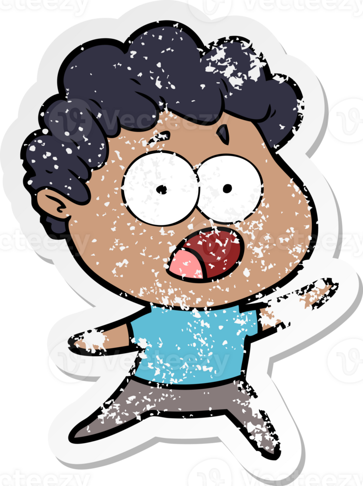 distressed sticker of a cartoon man gasping in surprise png