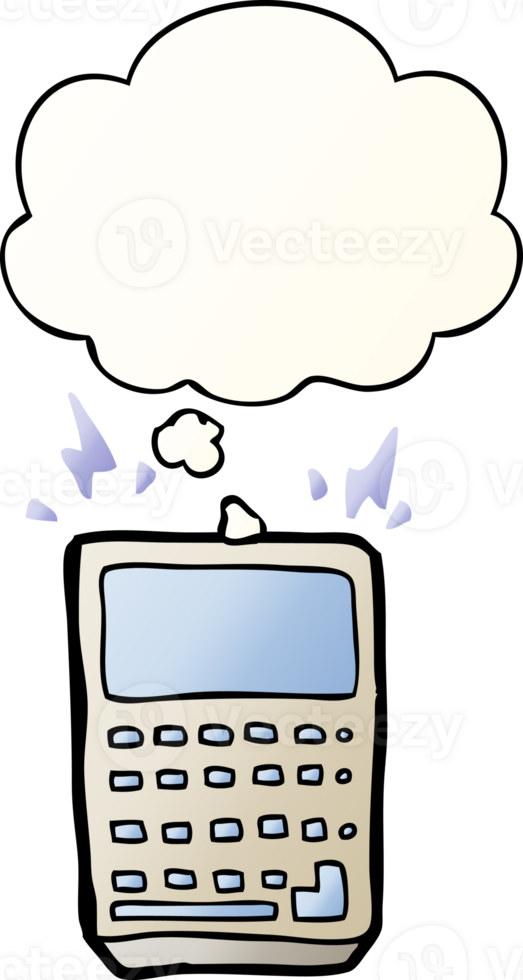 cartoon calculator and thought bubble in smooth gradient style png