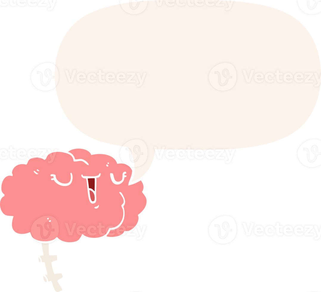 happy cartoon brain and speech bubble in retro style png