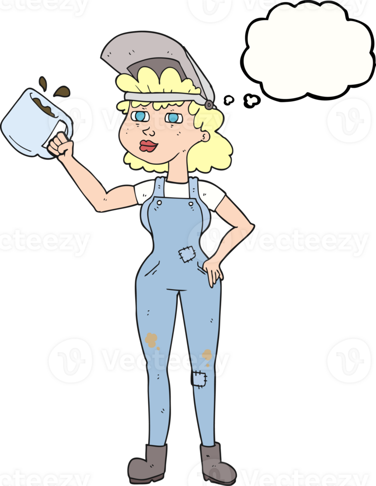 thought bubble cartoon woman in dungarees png