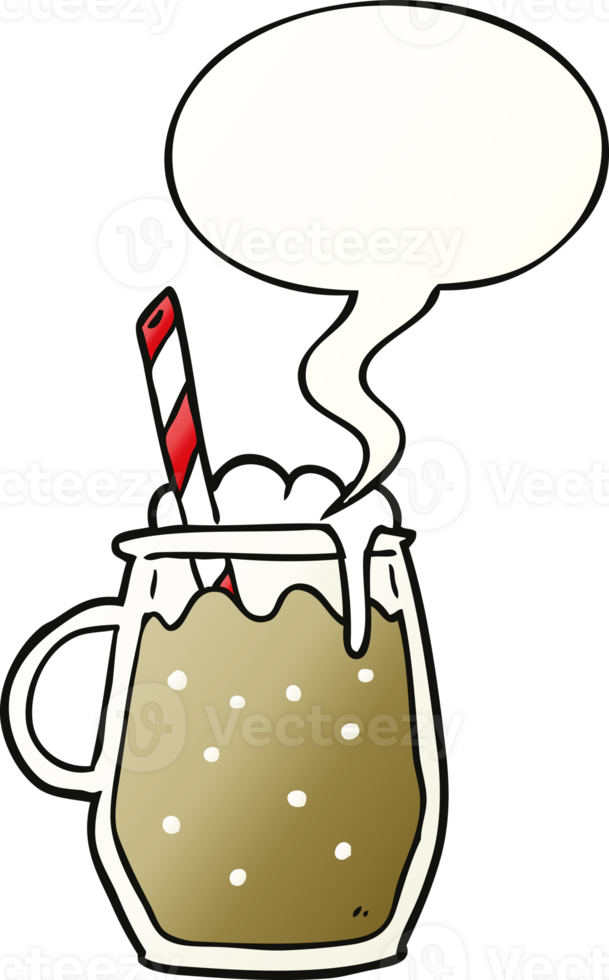 cartoon glass of root beer and straw and speech bubble in smooth gradient style png