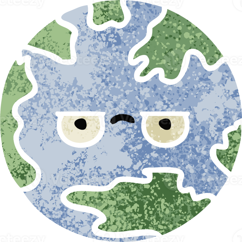 retro illustration style cartoon planet earth png