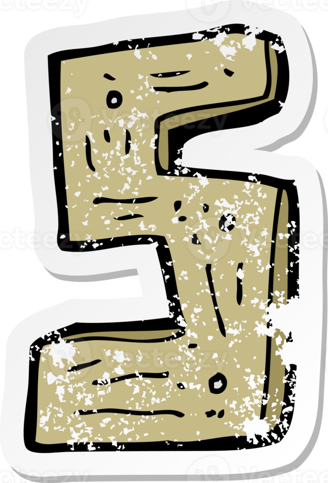 retro distressed sticker of a cartoon wooden number png