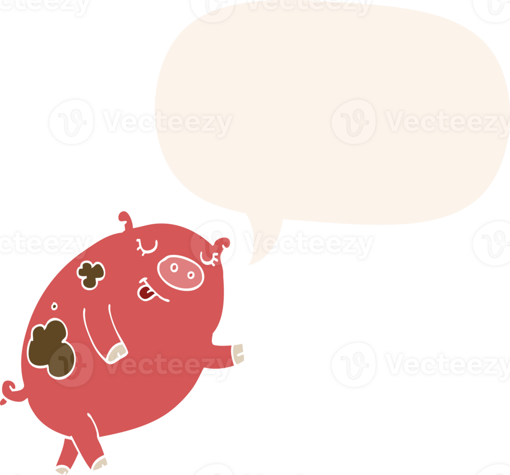 cartoon dancing pig and speech bubble in retro style png