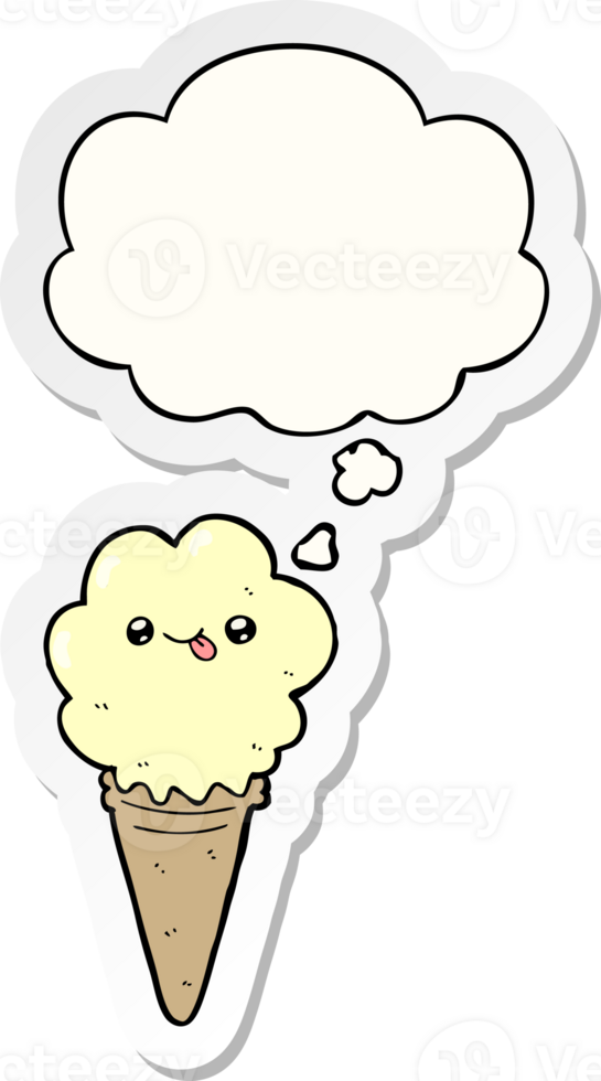 cartoon ice cream and thought bubble as a printed sticker png