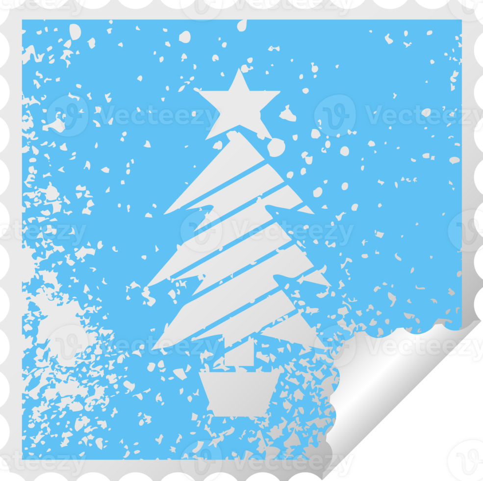 distressed square peeling sticker symbol christmas tree png