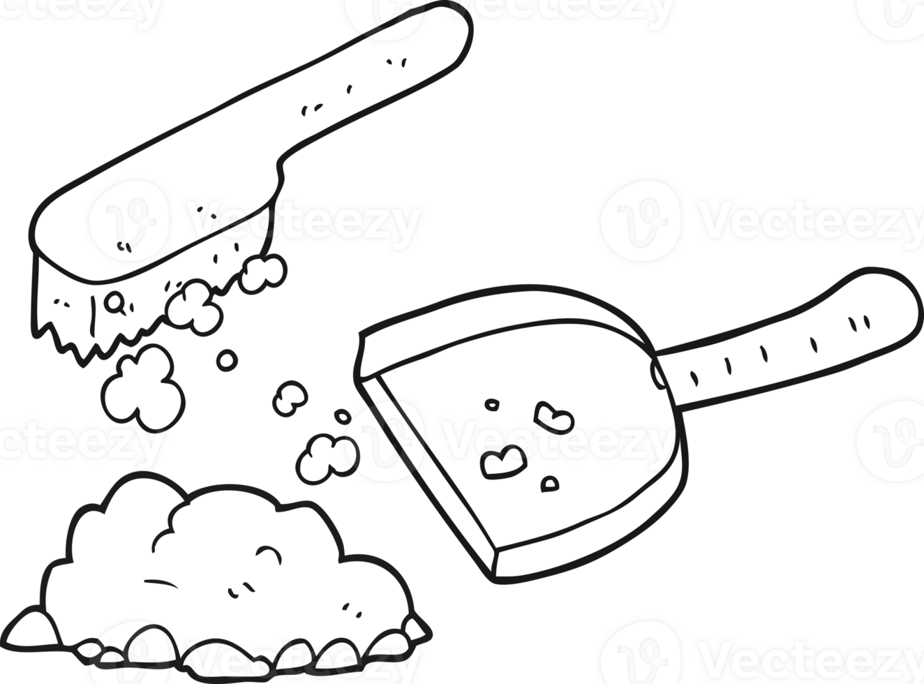 black and white cartoon dust pan and brush png