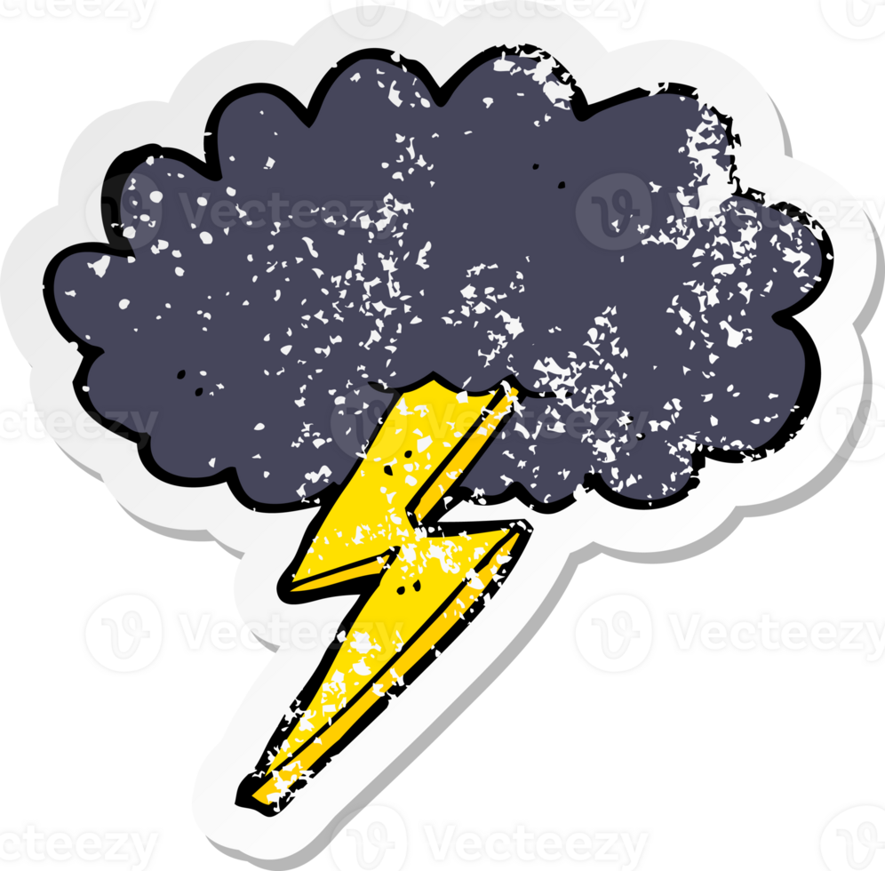 retro distressed sticker of a cartoon lightning bolt and cloud png