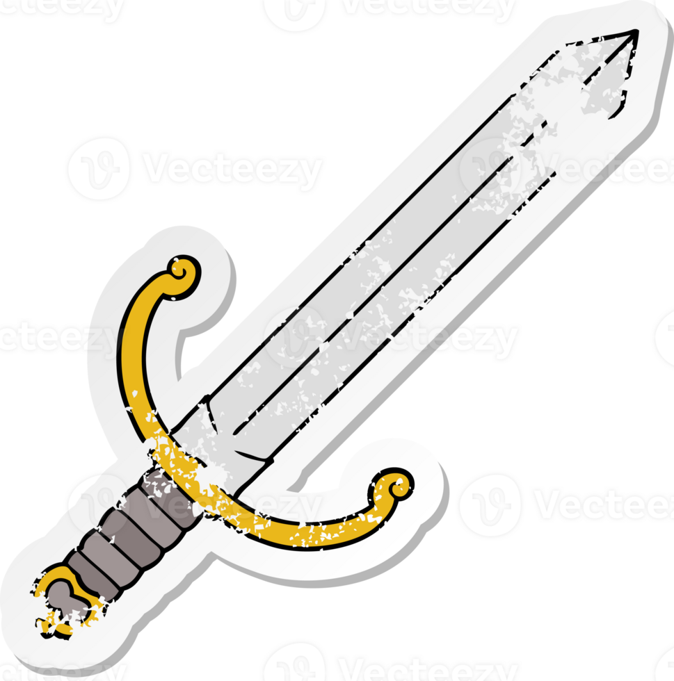 distressed sticker of a cartoon sword png