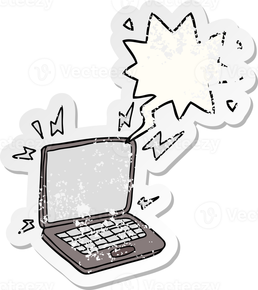 cartoon laptop computer and speech bubble distressed sticker png