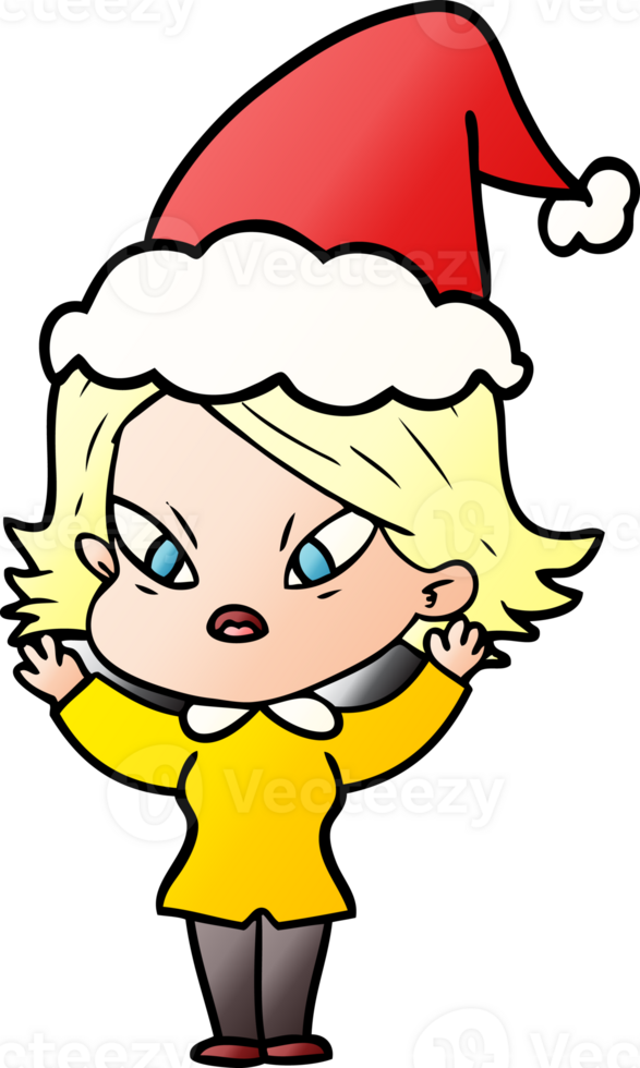 gradient cartoon of a stressed woman wearing santa hat png