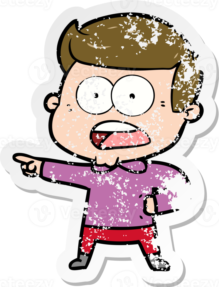 distressed sticker of a cartoon shocked man png