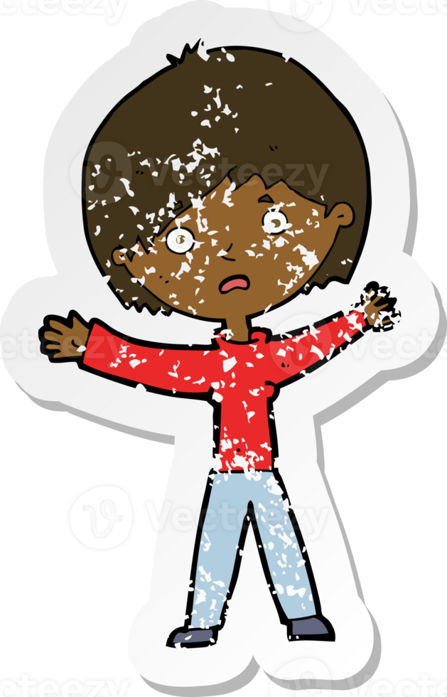 retro distressed sticker of a cartoon worried woman png