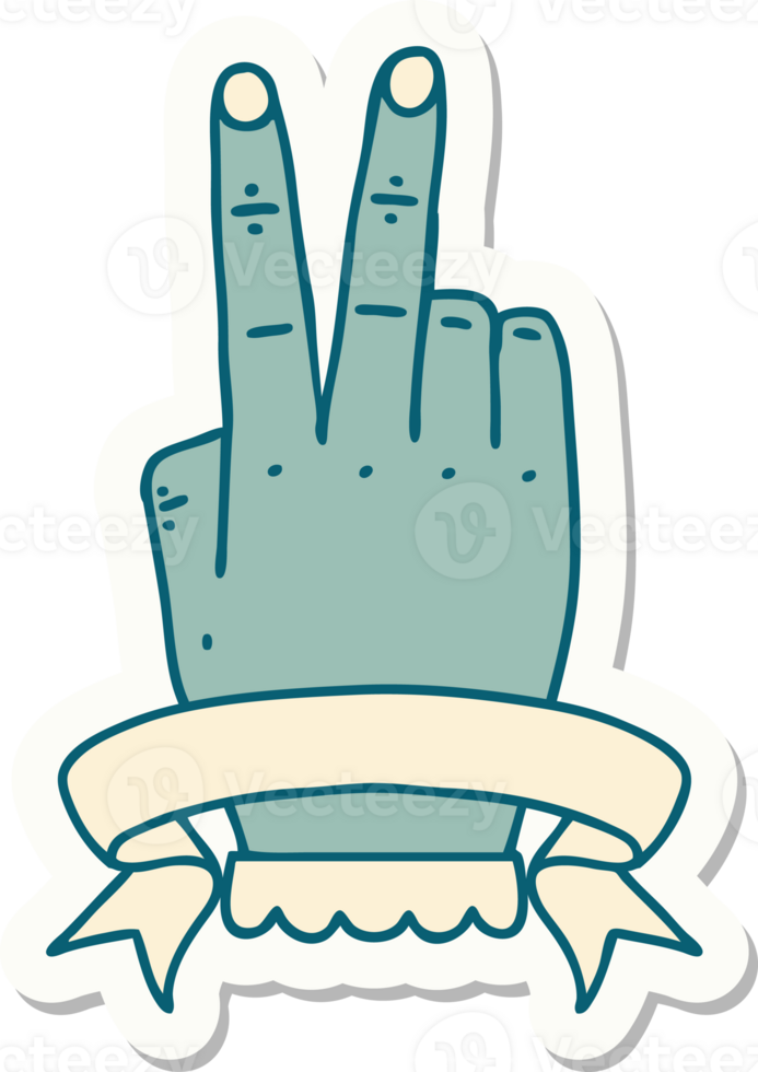 victory v hand gesture with banner sticker png