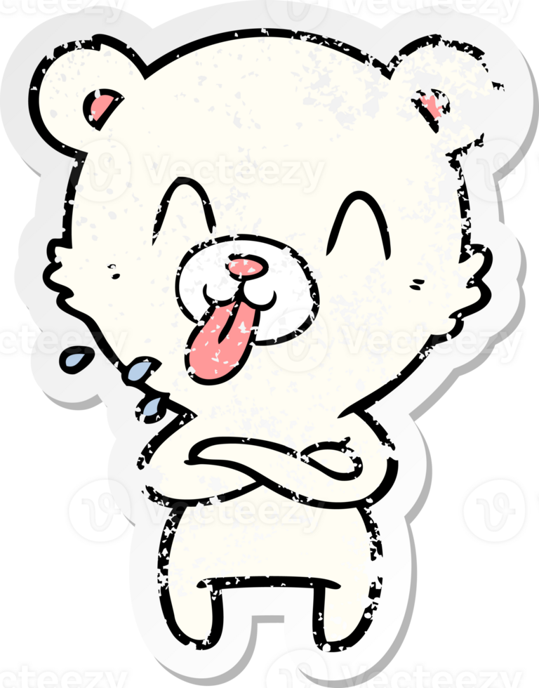 distressed sticker of a rude cartoon polar bear sticking out tongue png