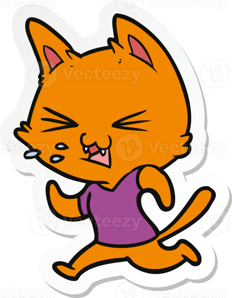 sticker of a cartoon running cat hissing png