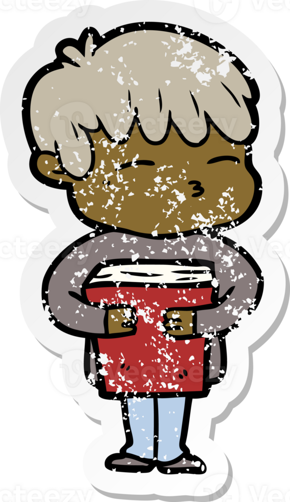distressed sticker of a cartoon curious boy png