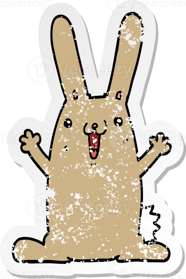 distressed sticker of a cartoon rabbit png