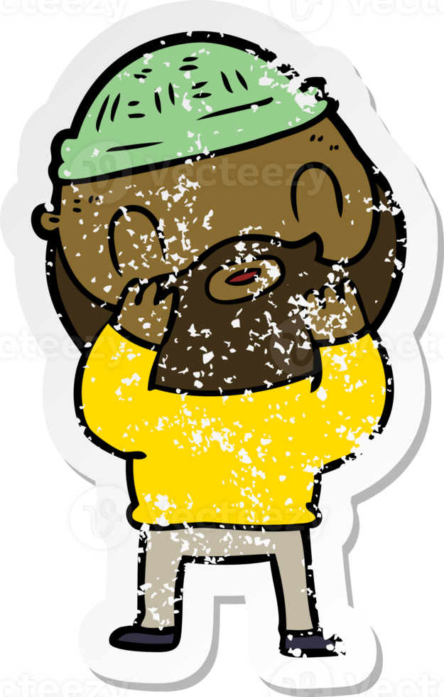 distressed sticker of a cartoon bearded man png